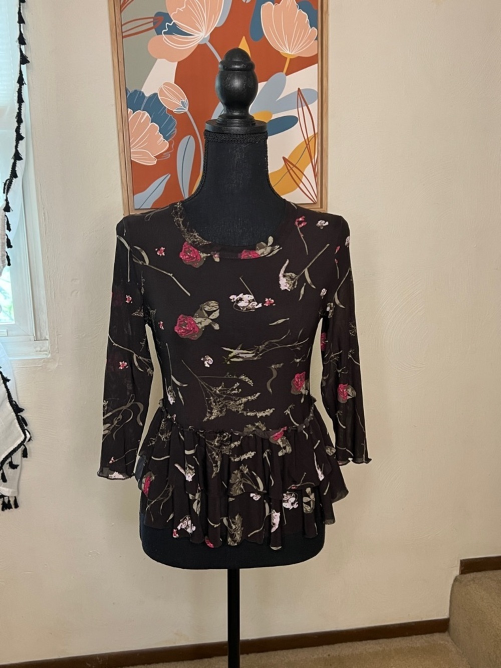 Urban Outfitters Out From Under Mesh Floral Babydoll Peplum Top Size S